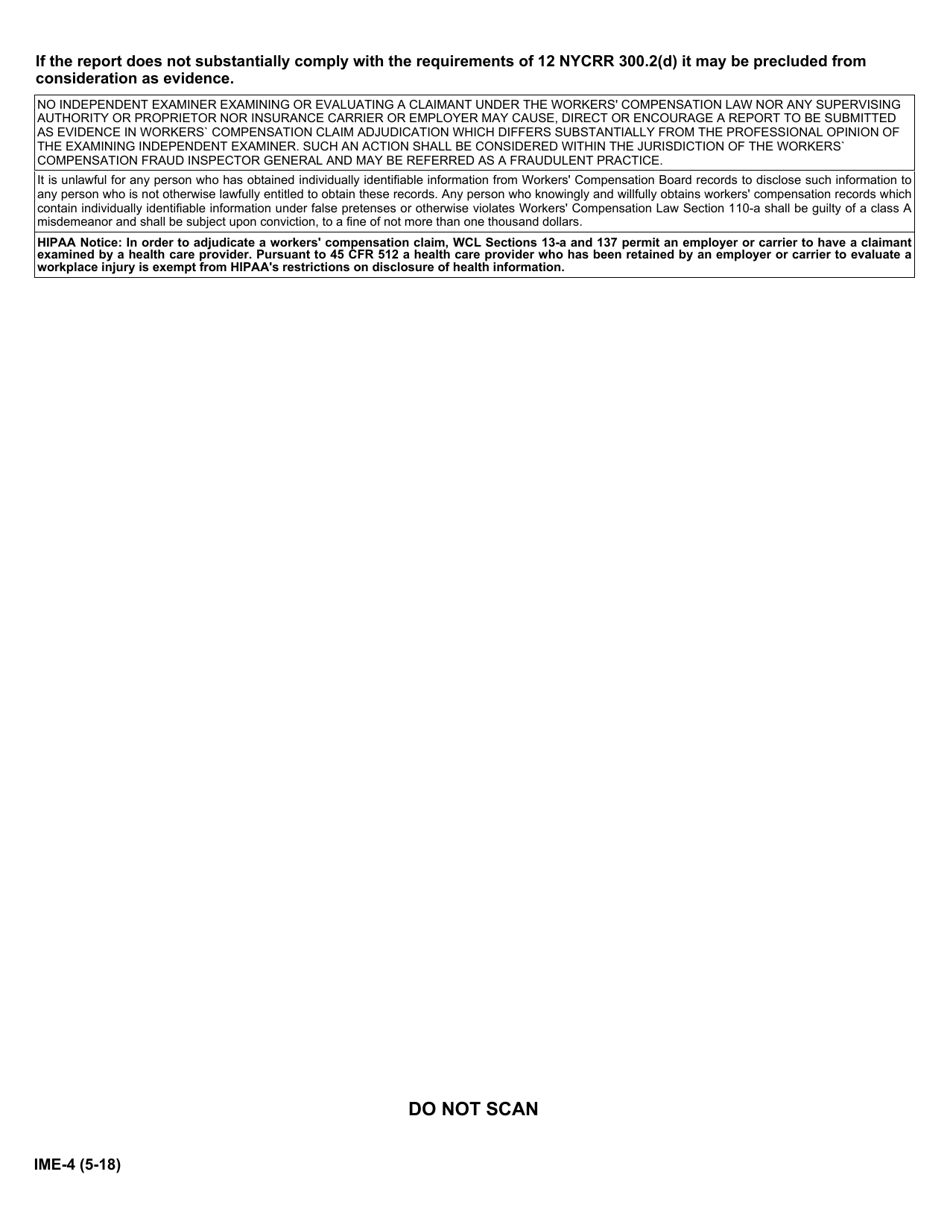 Form IME-4 Independent Examiners Report of Independent Medical Examination - New York, Page 2