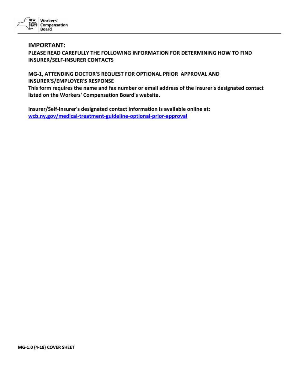 Form MG-1 Attending Doctors Request for Optional Prior Approval and Carriers / Employers Response - New York, Page 1