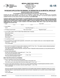 Document preview: Form IS-1R Physician's Application for Renewal of Designation as an Impartial Specialist - New York