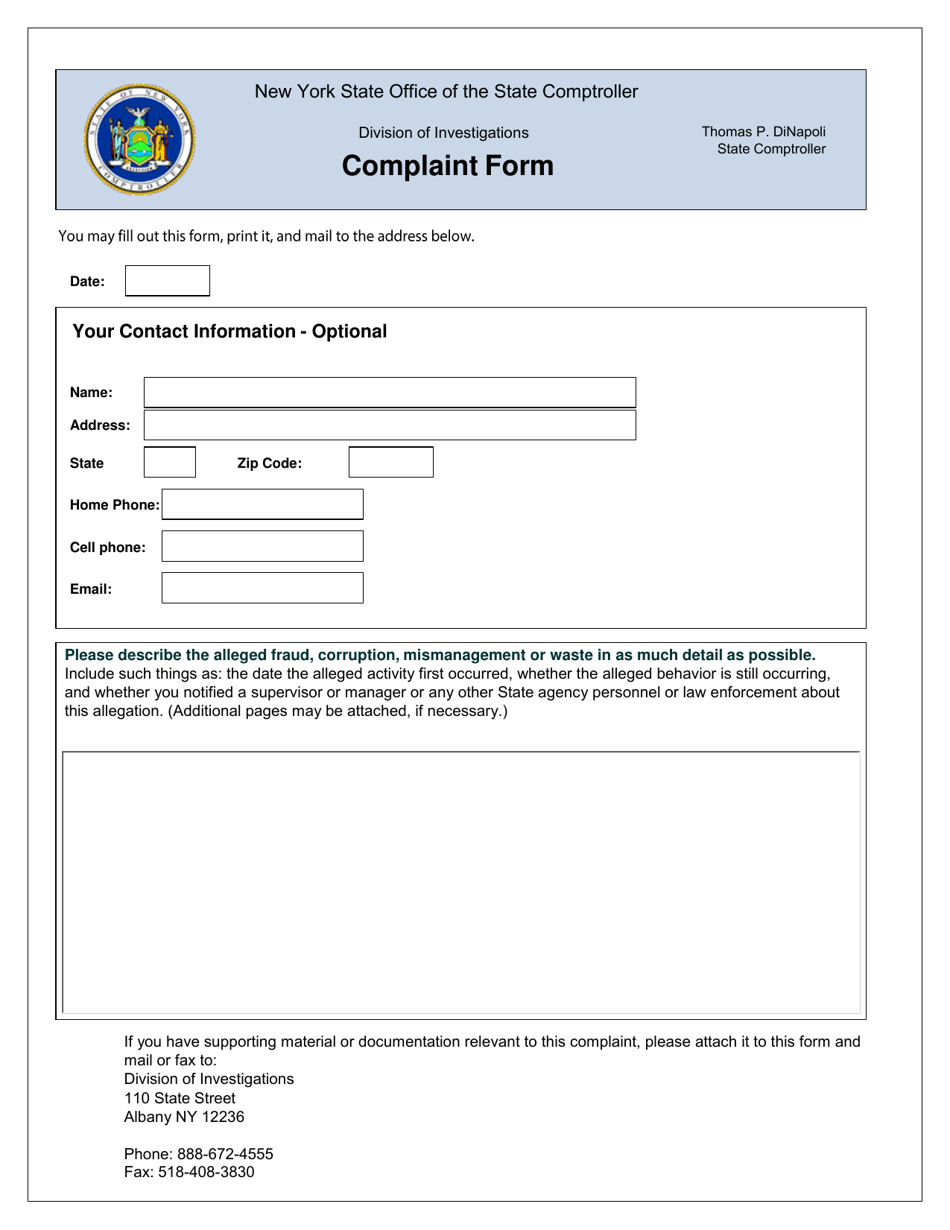 Complaint Form - New York, Page 1