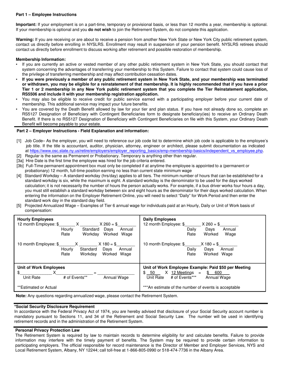 Form RS5420 Employees Retirement System Membership Registration - New York, Page 2