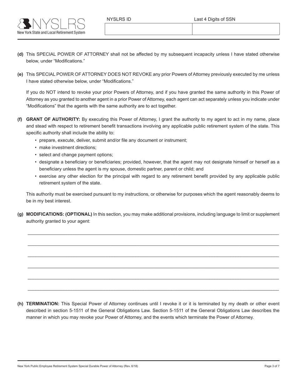 New York Public Employee Retirement System Special Durable Power of Attorney - New York, Page 3