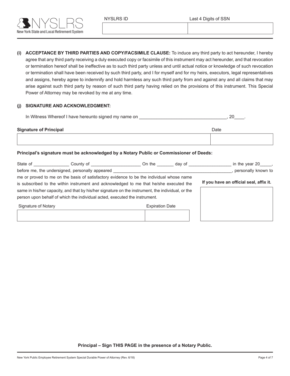 New York Public Employee Retirement System Special Durable Power of Attorney - New York, Page 4