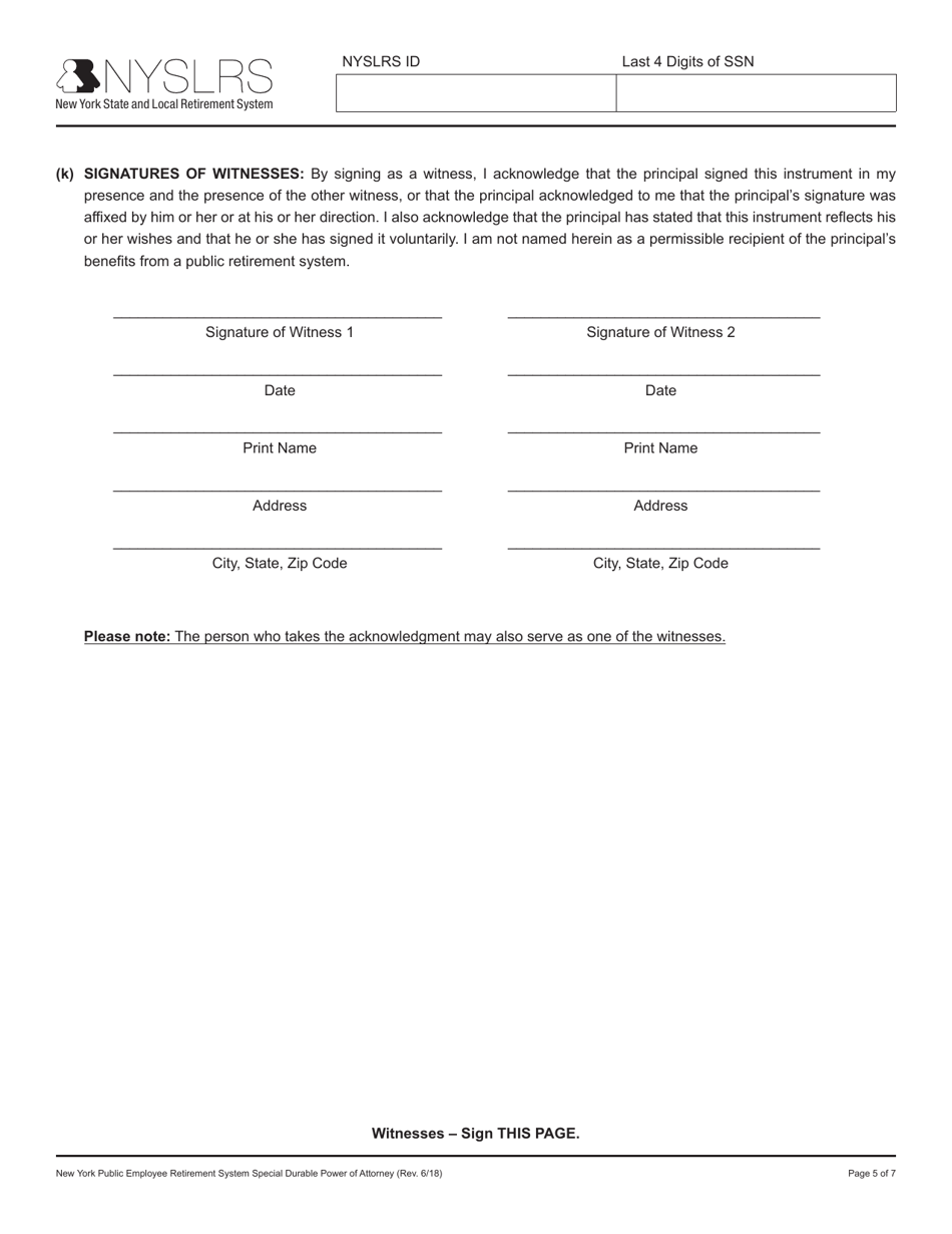 New York Public Employee Retirement System Special Durable Power of Attorney - New York, Page 5
