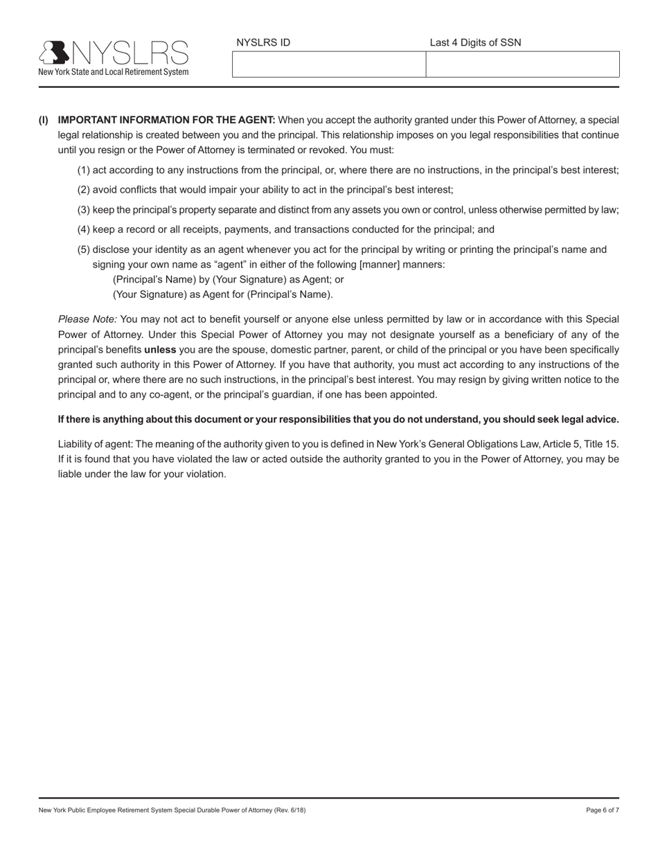 New York Public Employee Retirement System Special Durable Power of Attorney - New York, Page 6