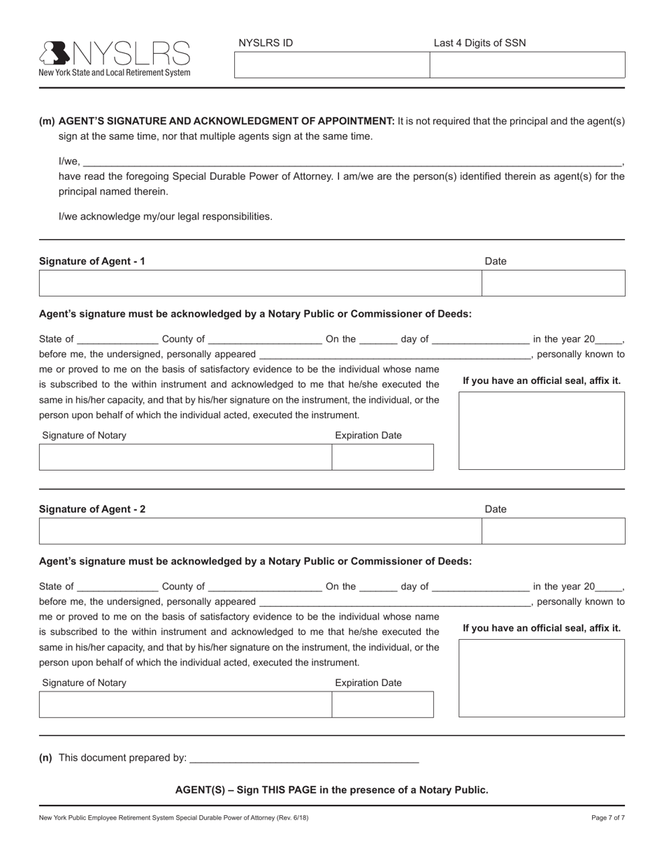 New York Public Employee Retirement System Special Durable Power of Attorney - New York, Page 7