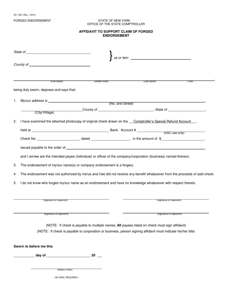 Form AC1551 - Fill Out, Sign Online and Download Fillable PDF, New York ...