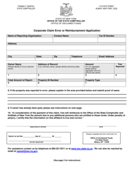 Document preview: Corporate Claim Error or Reimbursement Application - New York