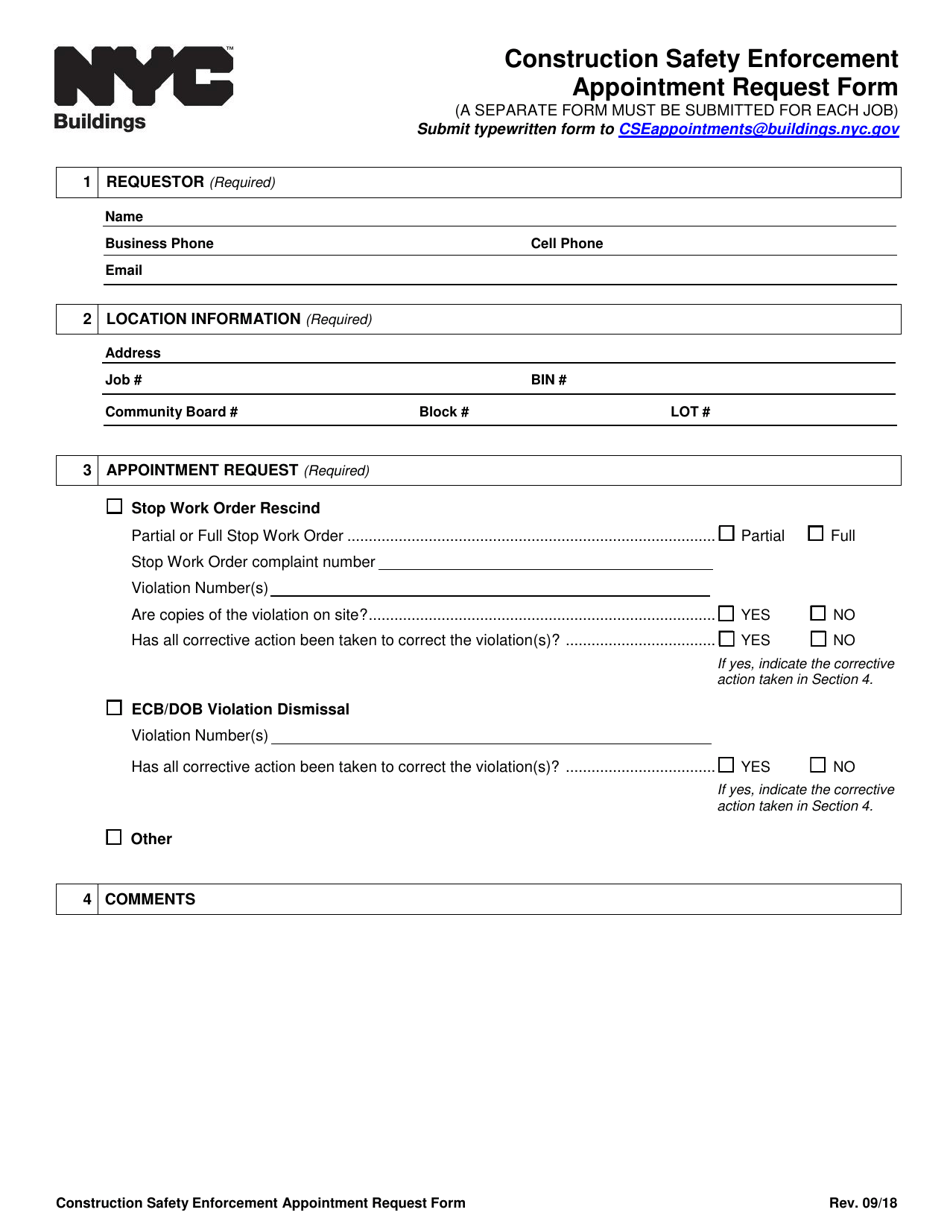 New York City Construction Safety Enforcement Appointment Request Form