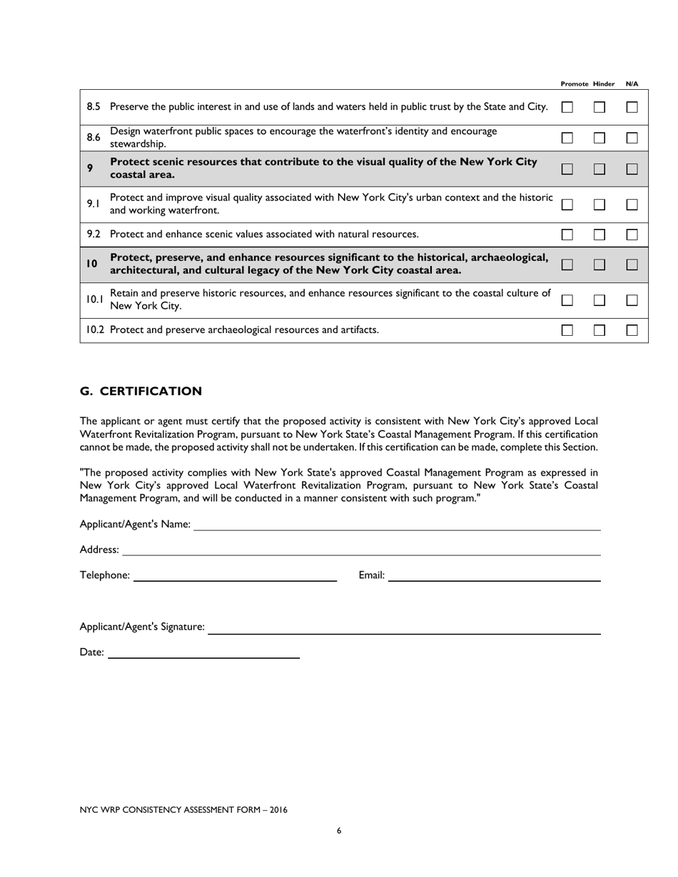New York City Waterfront Revitalization Program Consistency Assessment Form - New York City, Page 6