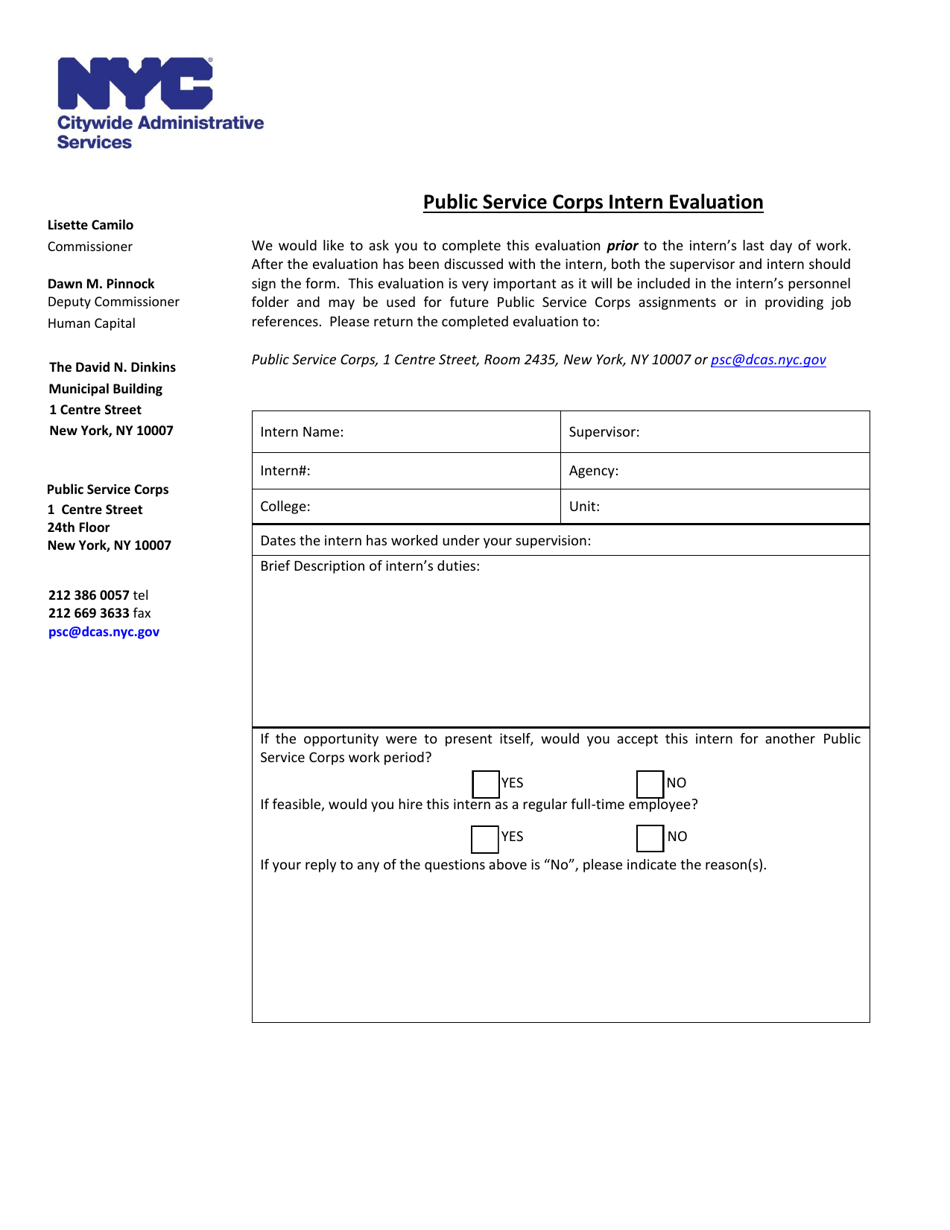 Public Service Corps Intern Evaluation - New York City, Page 1