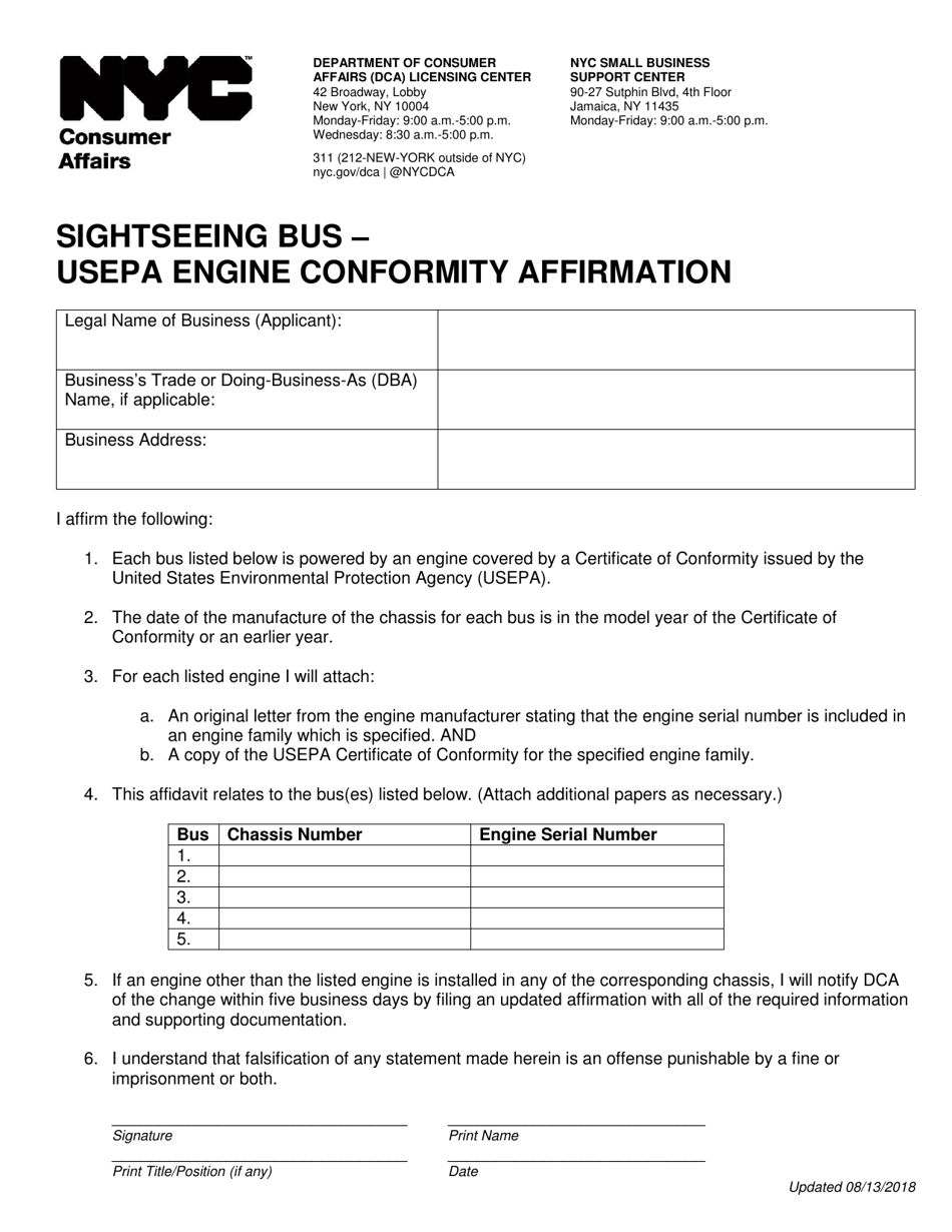 Sightseeing Bus - Usepa Engine Conformity Affirmation - New York City, Page 1