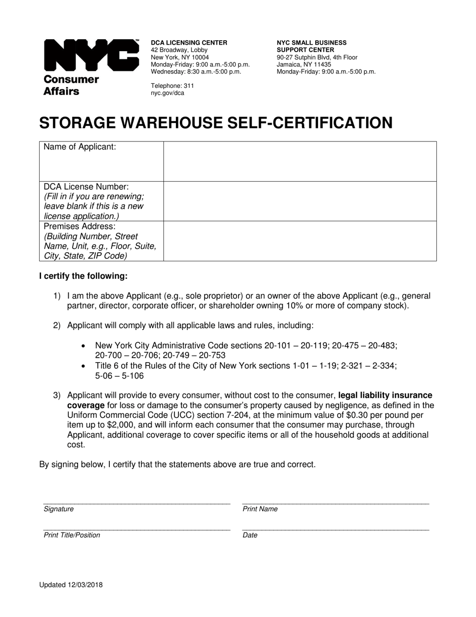 Storage Warehouse Self-certification - New York City, Page 1