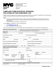 Document preview: Complaint Form for Retail Workers - Violations of Fair Workweek Law - New York City