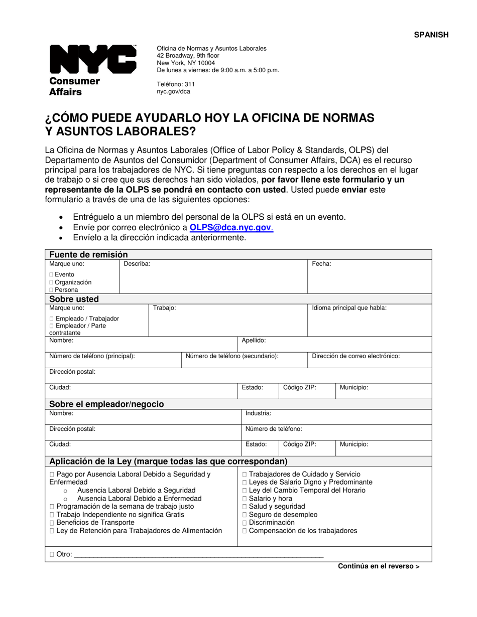 New York City Olps Intake Form (Spanish) - Fill Out, Sign Online and ...
