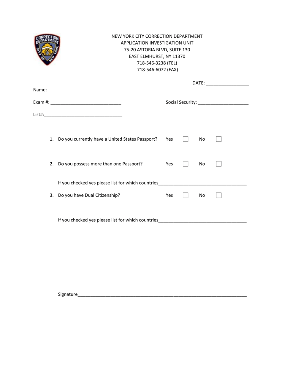Passport Inquiry Form - New York City, Page 1