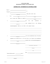 Document preview: Form AFFVV2C Affidavit: Vendor to Contractor - New York City