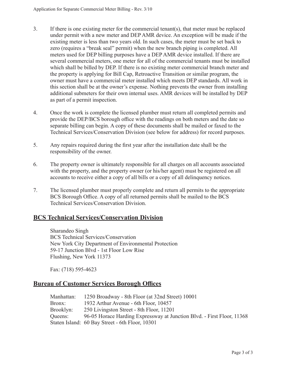 Application for Continued Separate Billing of a Commercial Meter in a Mixed-Use Property - New York City, Page 3