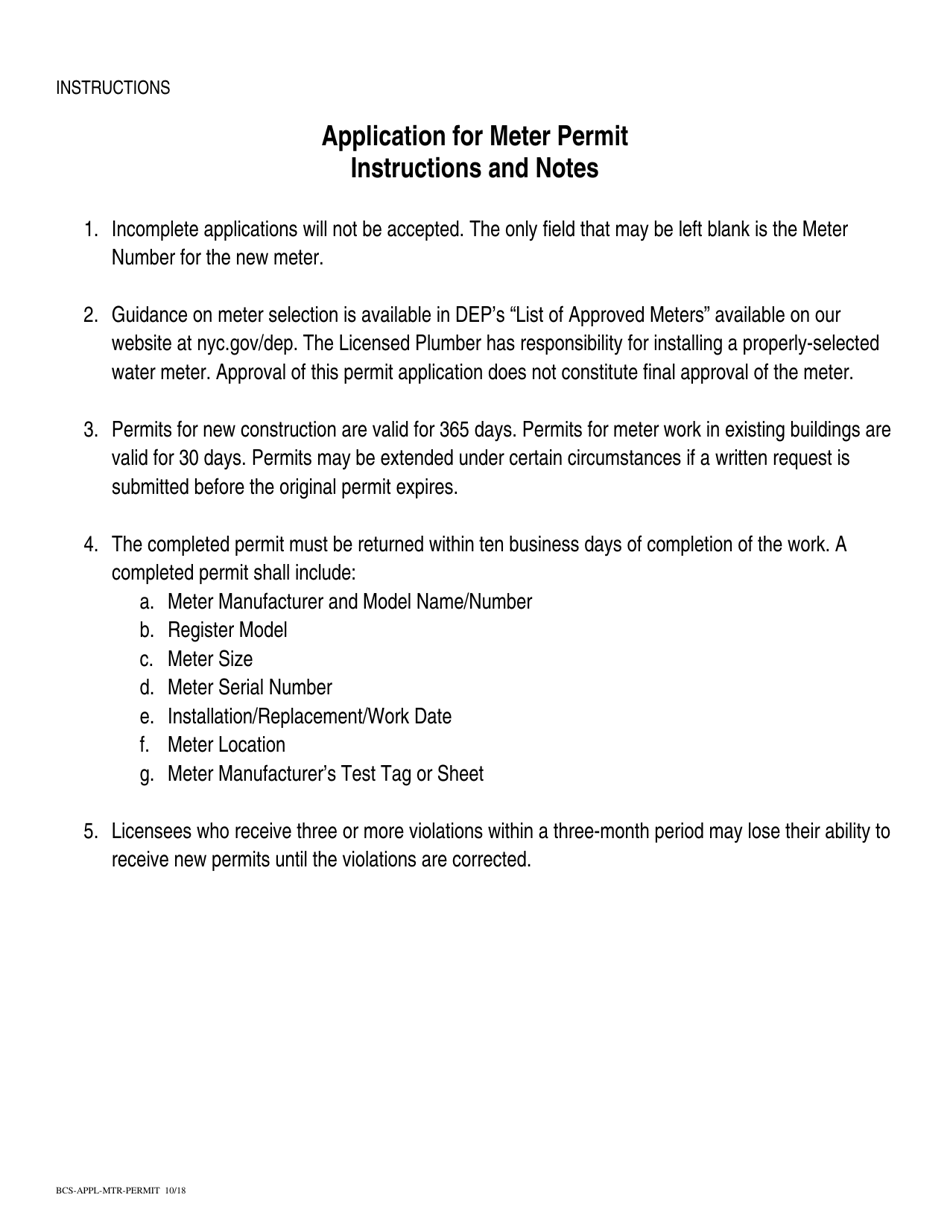 Application for Meter Permit - New York City, Page 2