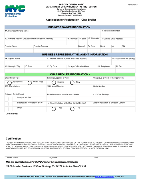 Application for Registration - Char Broiler - New York City