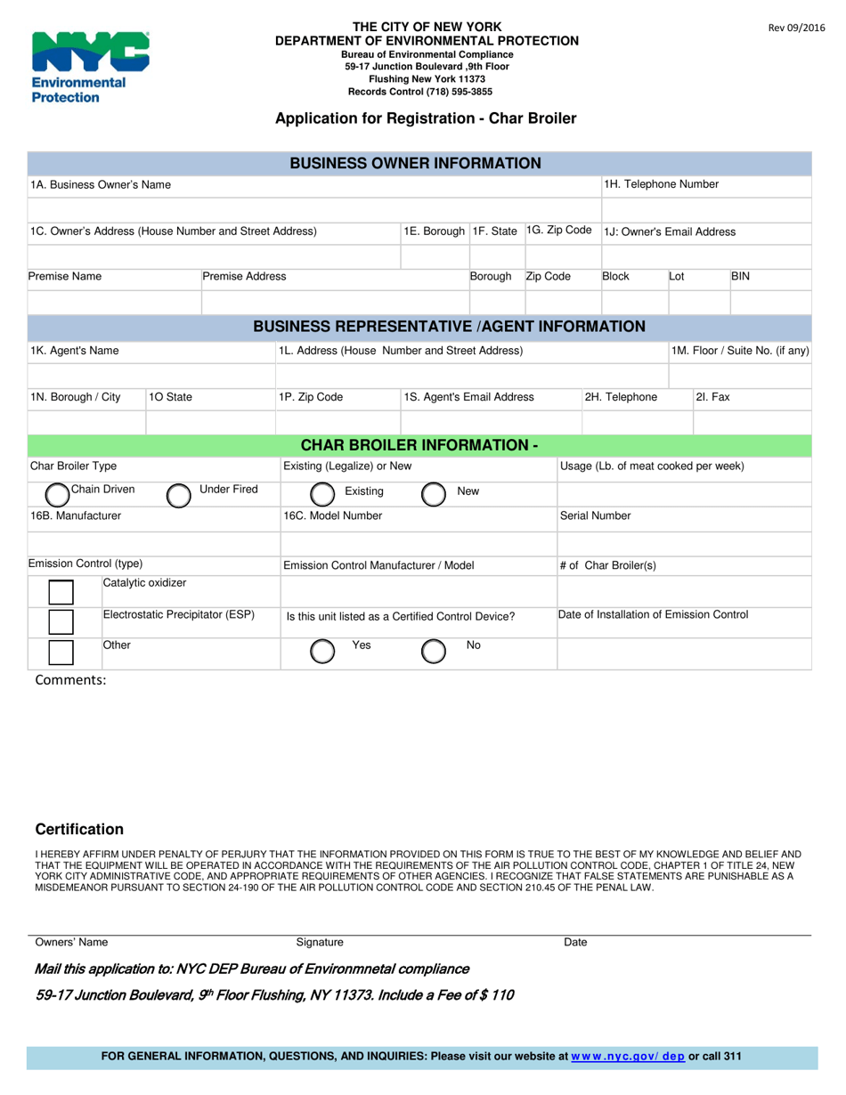 Application for Registration - Char Broiler - New York City, Page 1