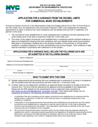 Application for a Variance From the Decibel Limits for Commercial Music Establishments - New York City