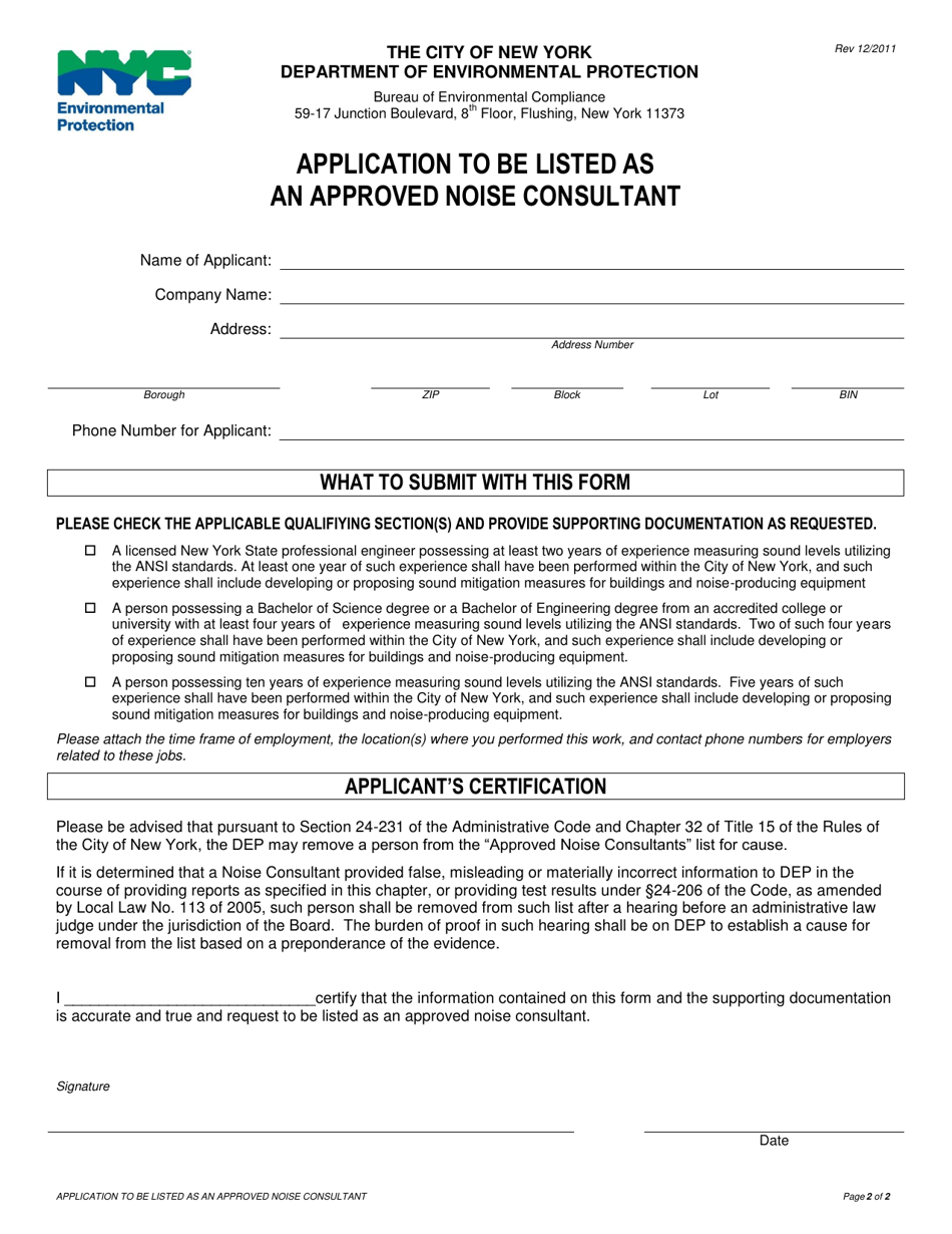 Application to Be Listed as an Approved Noise Consultant - New York City, Page 2