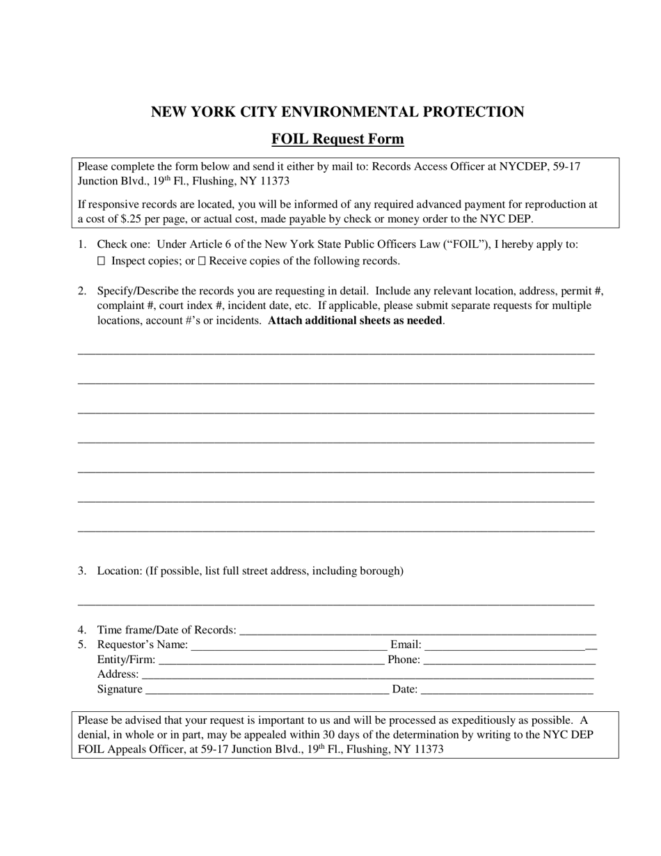 New York City Foil Request Form Fill Out, Sign Online and Download