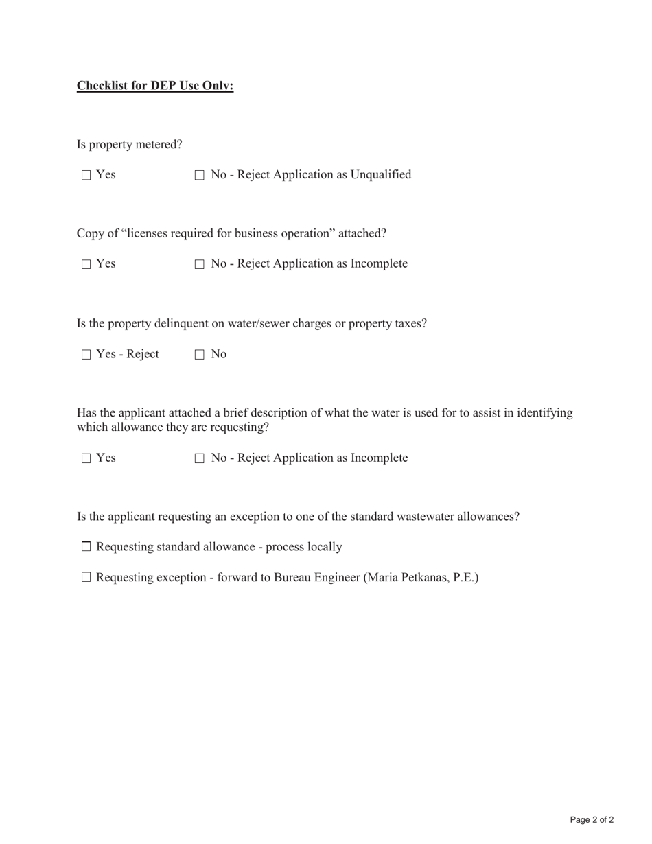 Application for Wastewater Allowance (Not Evaporative Cooling Towers) - New York City, Page 2