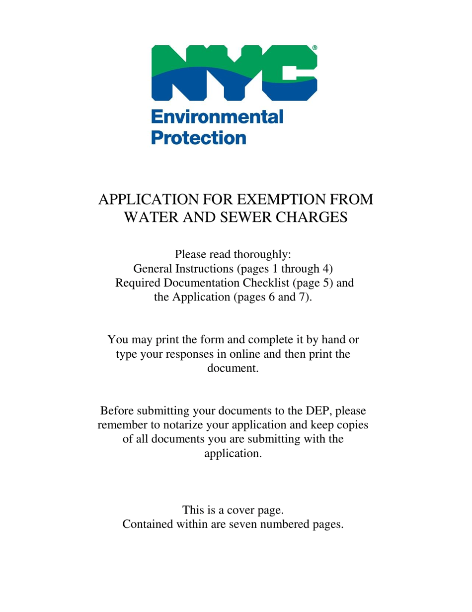 Application for Exemption From Water and Sewer Charges - New York City, Page 1