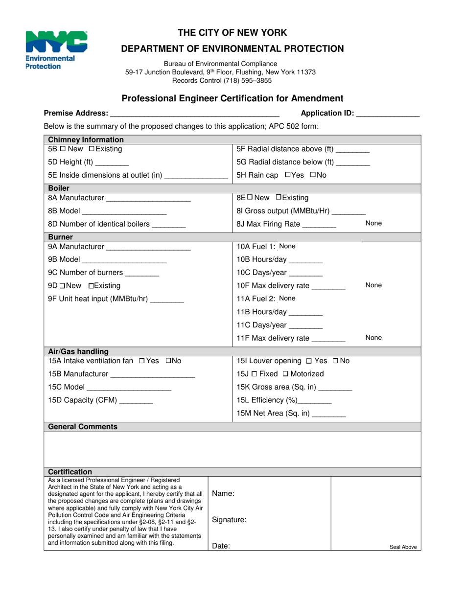 Professional Engineer Certification for Amendment - New York City, Page 1