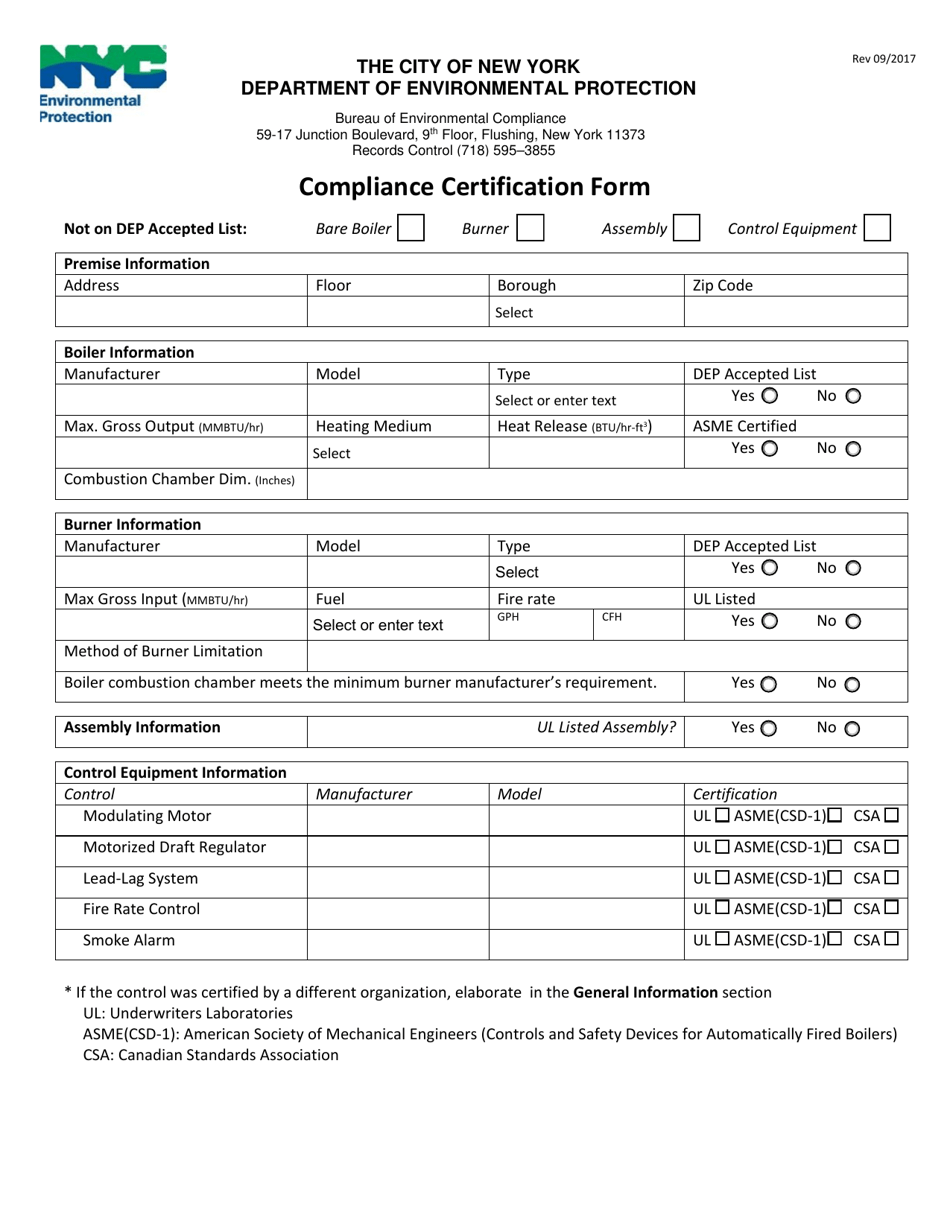 Compliance Certification Form - New York City, Page 1