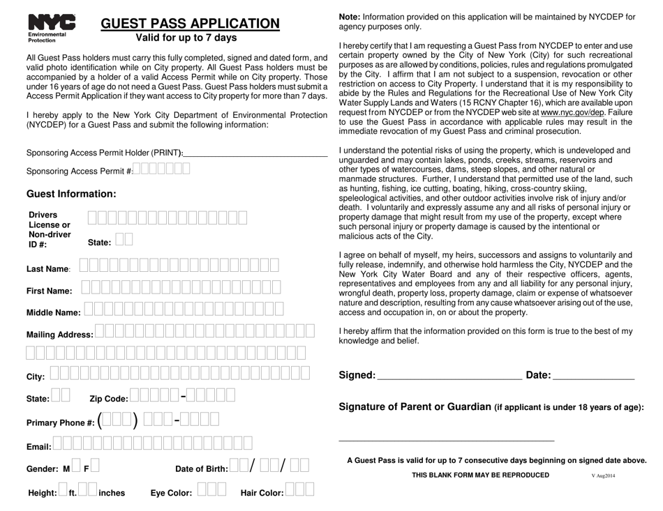 Guest Pass Application - New York City, Page 1
