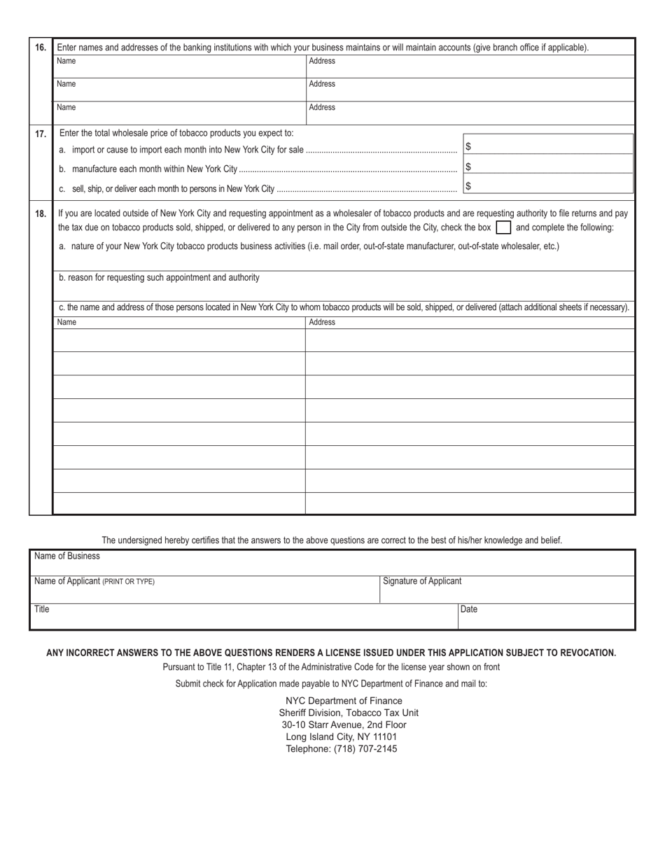 Form CTX-OTP-AW Application for a Wholesale Cigarette / Tobacco Products License or License to Operate Cigarette Vending Machine - New York City, Page 3