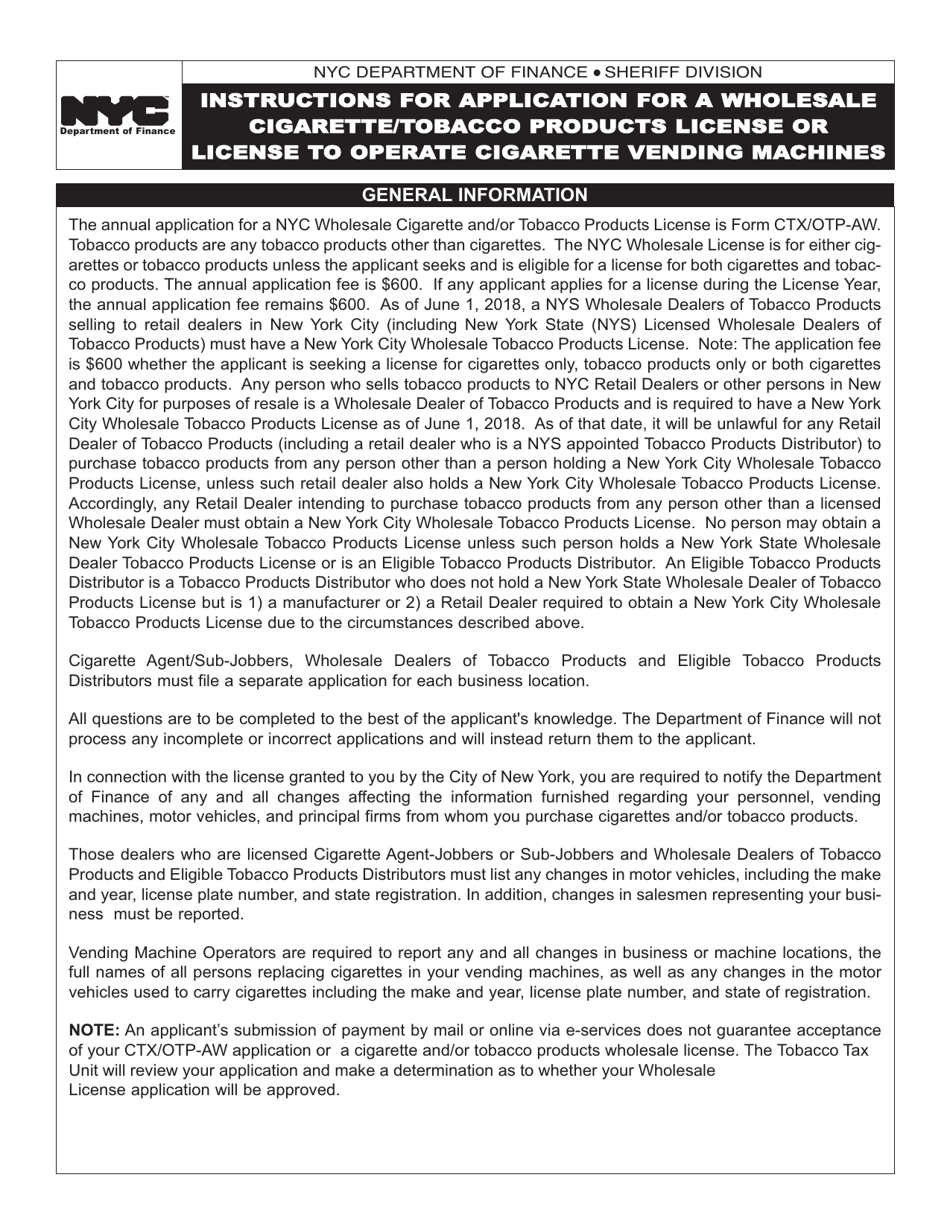 Form CTX-OTP-AW Application for a Wholesale Cigarette / Tobacco Products License or License to Operate Cigarette Vending Machine - New York City, Page 4