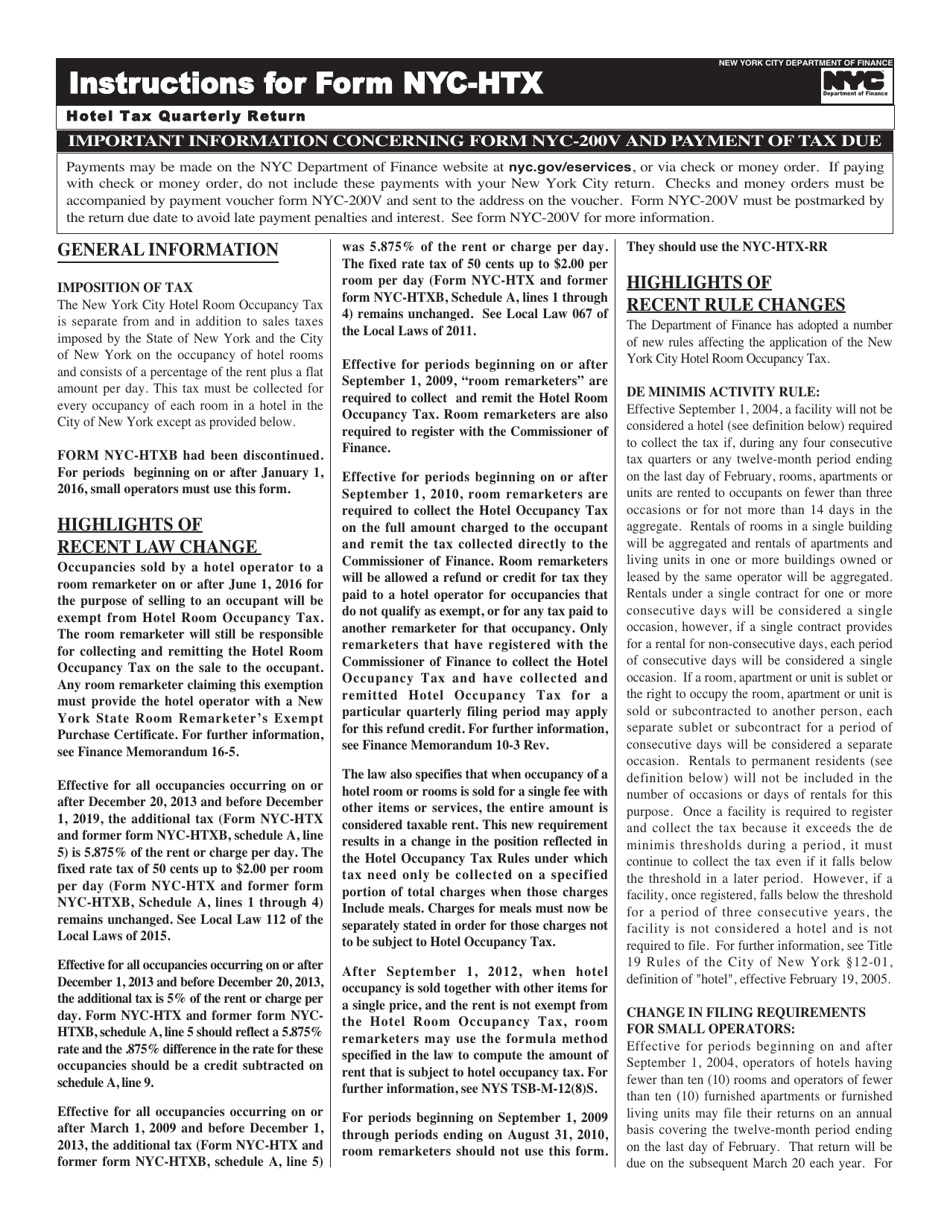Form NYC-HTX Hotel Room Occupancy Tax Return for Use by Operators and Room Remarketers - New York City, Page 2