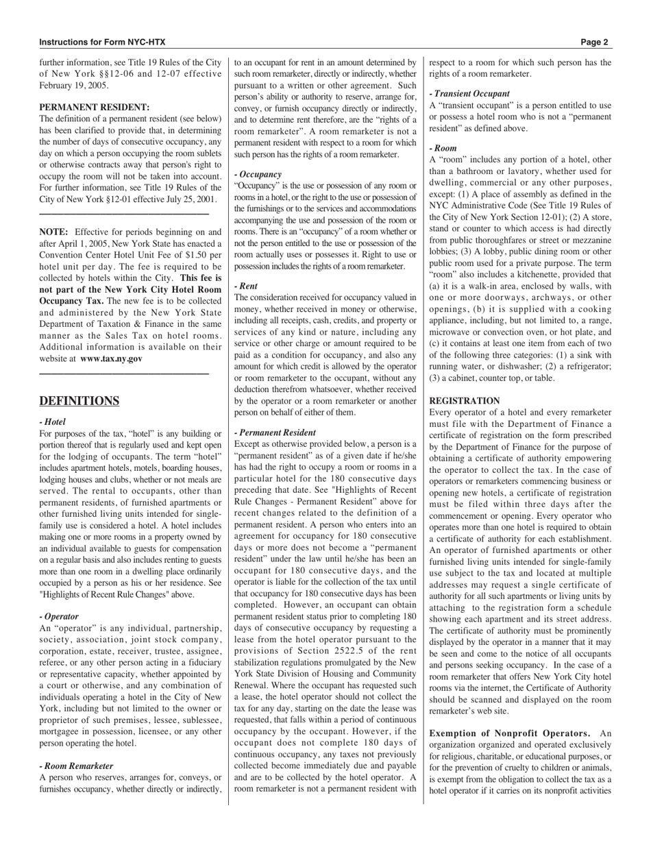 Form NYC-HTX Hotel Room Occupancy Tax Return for Use by Operators and Room Remarketers - New York City, Page 3