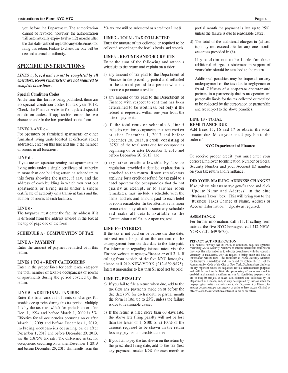 Form NYC-HTX Hotel Room Occupancy Tax Return for Use by Operators and Room Remarketers - New York City, Page 5