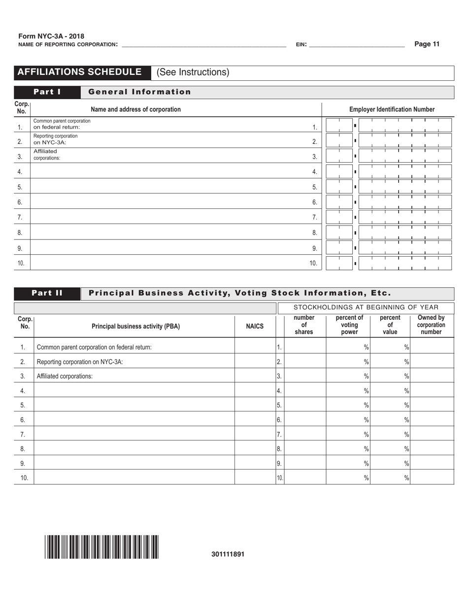 Form NYC-3A Combined General Corporation Tax Return - New York City, Page 11