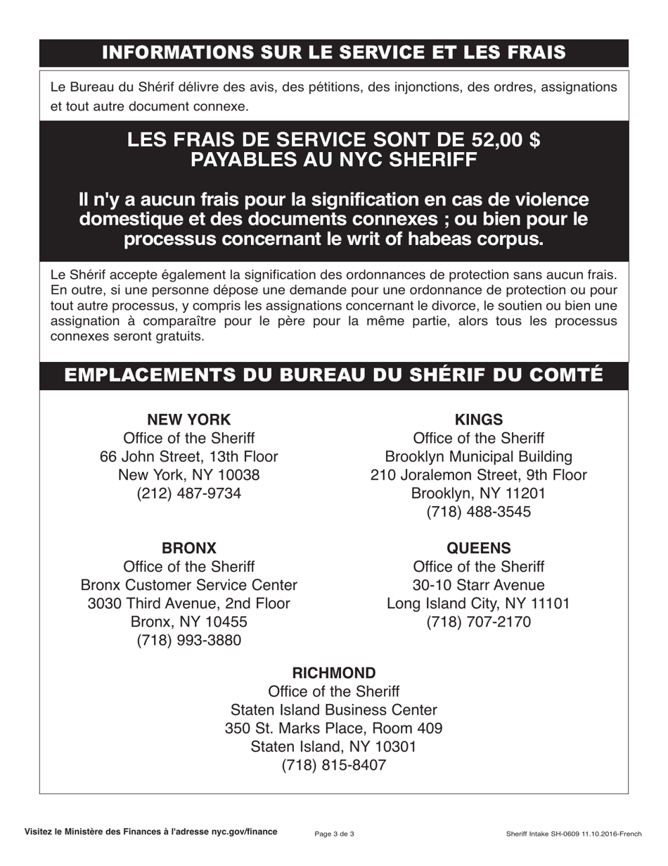 Form SHC-0609 Service of Process Intake - New York City (French), Page 3