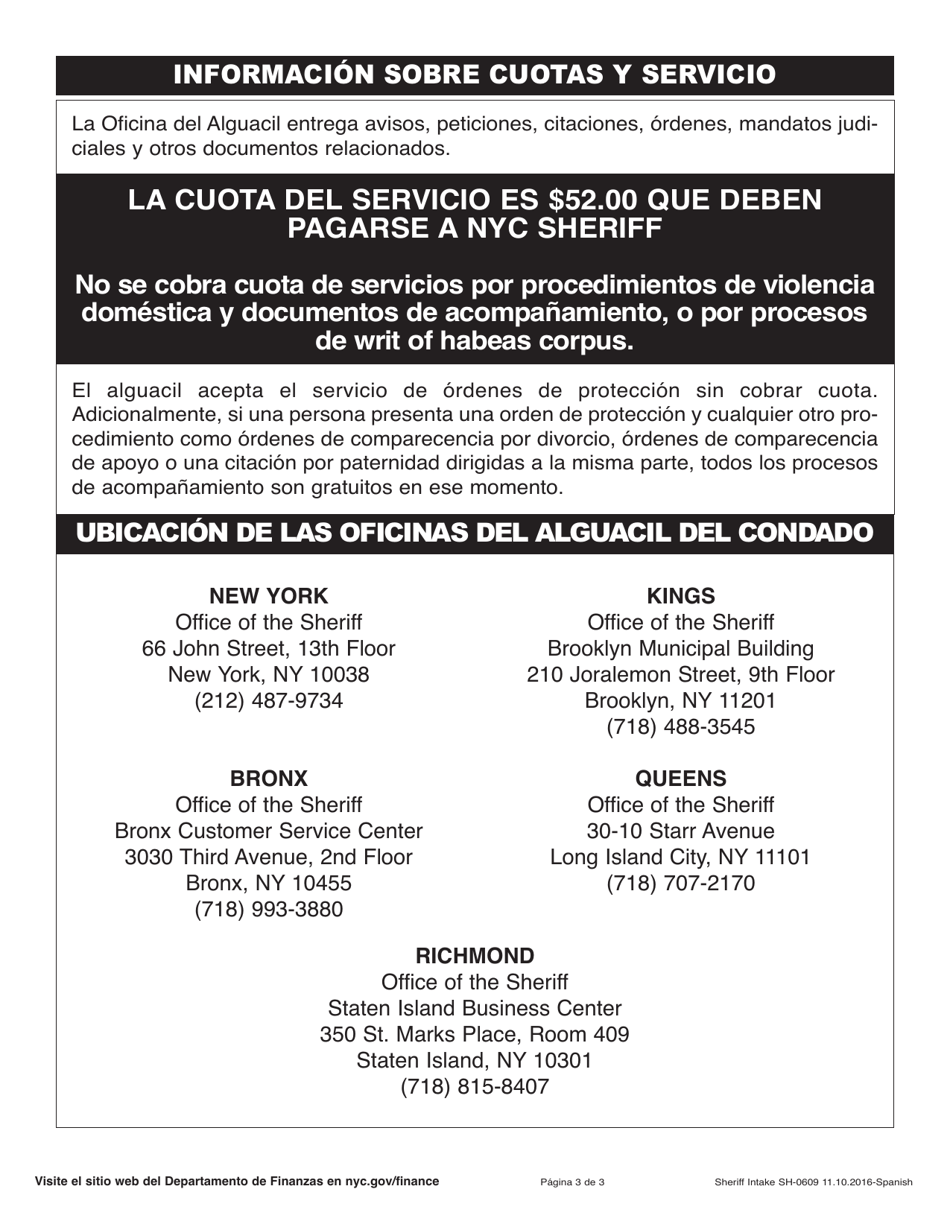 Formulario SHC-0609 Servicio Del Proceso De Admision - New York City (Spanish), Page 3