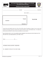 Document preview: Form SH-0528 Execution Waiver - New York City