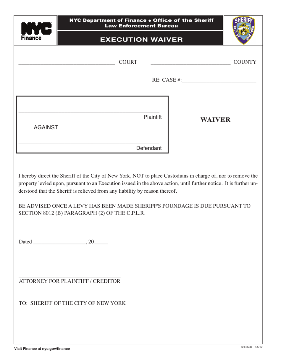 Form SH-0528 Execution Waiver - New York City, Page 1