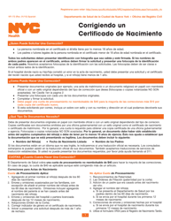 Formulario VR172 Corrigiendo Un Certificado De Nacimiento - New York City (Spanish)