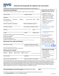 Document preview: Solicitud De Busqueda De Registros De Vacunacion - New York City (Spanish)