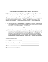 Document preview: Certification Regarding Substantiated Cases of Client Abuse or Neglect - New York City