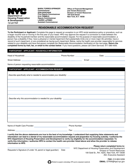 Reasonable Accommodation Request Form - New York City