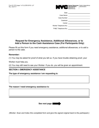Document preview: Form W-137A Request for Emergency Assistance, Additional Allowances, or to Add a Person to the Cash Assistance Case (For Participants Only) - New York City