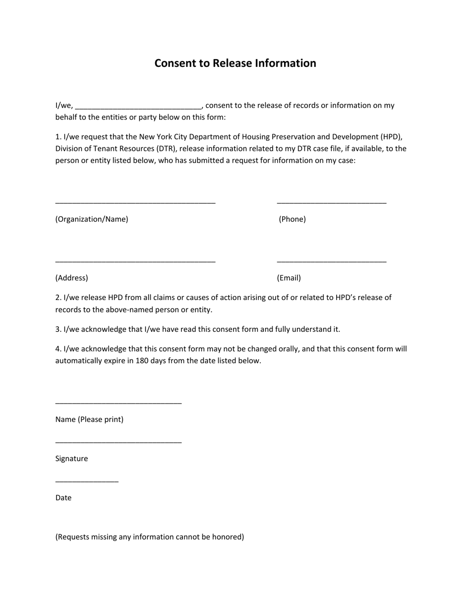 New York City Consent to Release Information - Fill Out, Sign Online ...