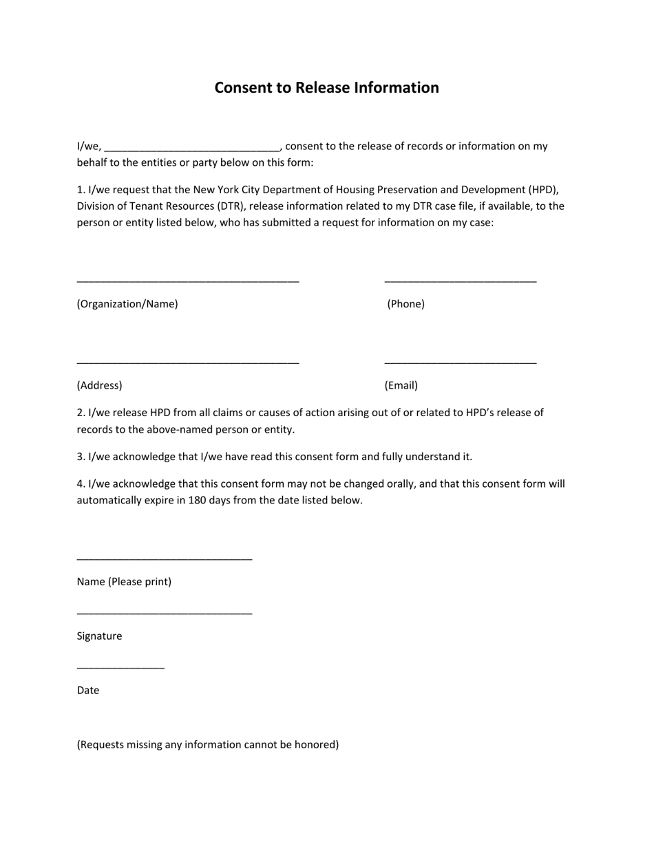 Consent to Release Information - New York City, Page 1